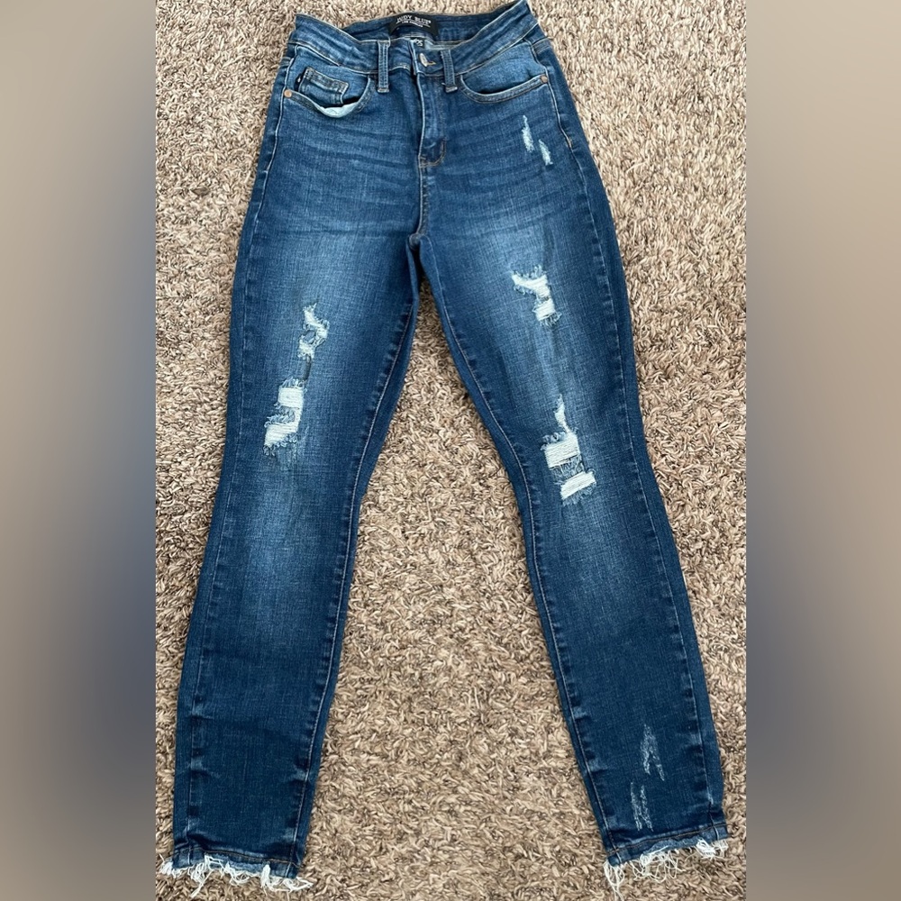 Judy Blue Dark Wash Distressed Skinny Jeans